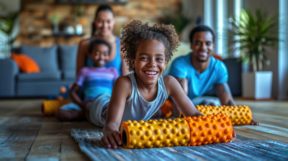 Les personnes utilisant le rouleau en mousse pour l'exercice et la remise en forme